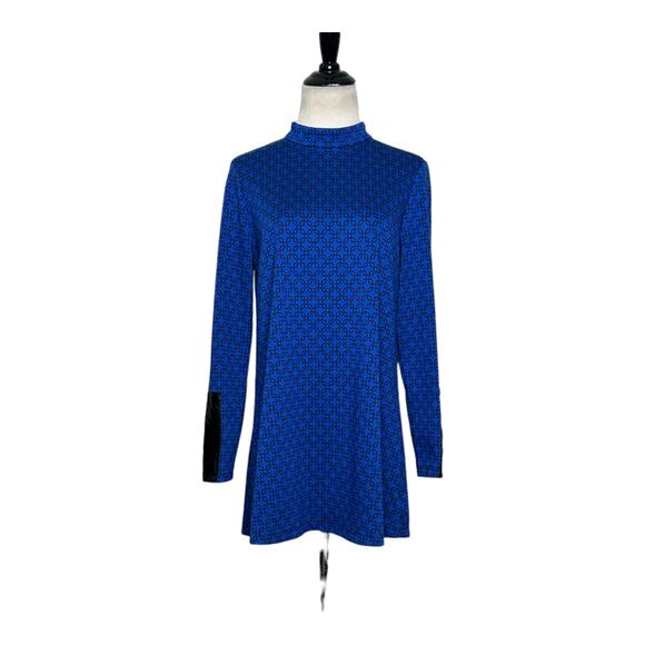 Tyler Boe Royal Blue Geometric Long Sleeve Mock Neck Tunic Top Small S - Picture 10 of 10